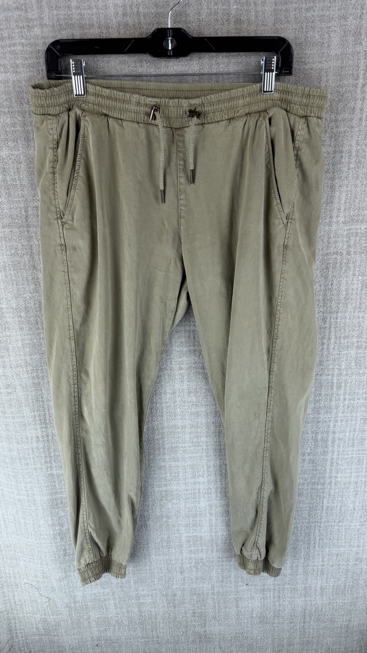 Zara Pants Womens L Green Jogger Tapered Twill Stretch Drawstring 32 Waist